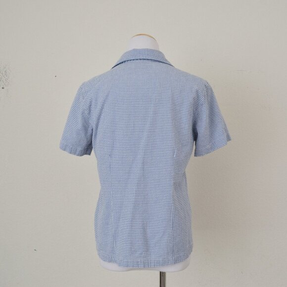 Vintage 80s Cotton Seersucker Check Blouse | size PM - Picture 4 of 10